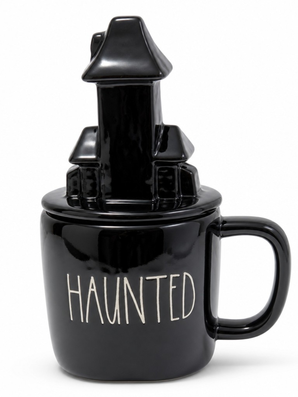 Rae Dunn Haunted Halloween Mug Black Haunted House Topper Lid